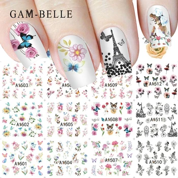 GAM-BELLE 12buc/set Fashion Nails Art, Manichiura Decalcomanii Florale Design Transfer de Apă Autocolante Pentru Unghii Sfaturi de Frumusete