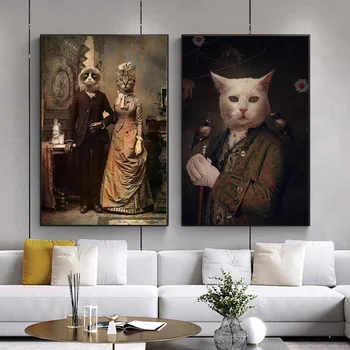 General Pisicile Cuplu Clasic Panza Picturi pe Perete Postere de Arta și Printuri de Animale Într-Un Costum de Poze Decor Acasă