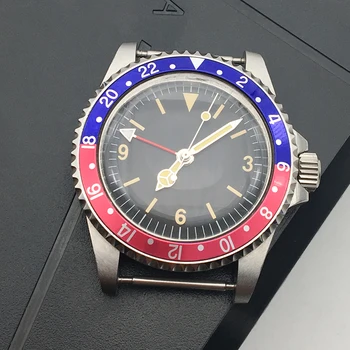 GMT albastru rosu ramă înaltă calitate 39.5 mm bărbați dial, automate oțel inoxidabil ceas, fara curea