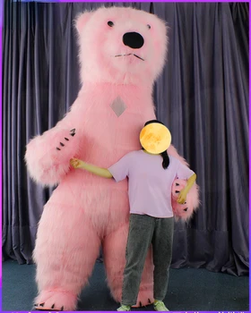 Gonflabile Mascota Costum Drăguț Panda și Ursul Polar Roz Păros Promovare Campanie Publicitară Umflate Îmbrăcăminte Halloween Costum de Carnaval
