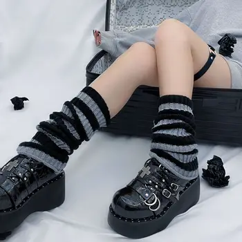 Gotic Femei cu Dungi Încălzit de Picior Lolita Șosete Lungi Jambiere Tricotate Dulciuri Japoneze Șosete de Iarnă Kawaii Brațul Glezna Încălzit