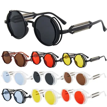 Gotic Steampunk ochelari de Soare UV400 Înaltă Calitate Culoare Lentile de Ochelari Bărbați Femei Retro de Metal Rotund Cadru ochelari de Soare Ochelari