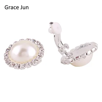 Grace Jun Nou Design Dublu Rotund Formă Stras Clip pe Cercei Fara Piercing Moda Simulate Perla Clip Ureche