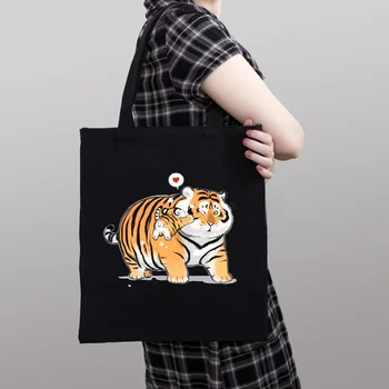 Grăsime tigru Inimii Saci de Mare Capacitate Harajuku Geantă de Cumpărături Sac de Panza Amuzant Femei de Saci de Umăr Fete Kawaii Mare Capacitate