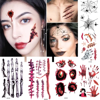 Halloween-ul Fals Tatuaj Autocolante Înfricoșător Cicatrice Sânge Spider Impermeabil Tatuaje Temporare Tatuaje Tatuaj Autocolant pentru Barbati Femei Fata de Copii