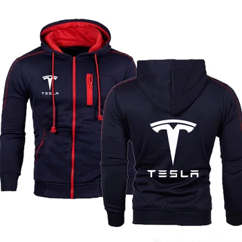 Hanorace Barbati Tesla Masina Logo-ul de Imprimare Casual HipHop Harajuku culoare Solidă cu Gluga Mens Fleece Jachete Jacheta cu fermoar Om de Îmbrăcăminte