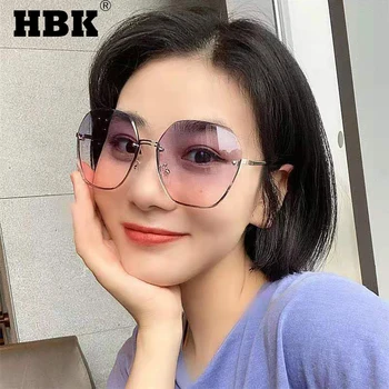 HBK Noua Moda fără ramă de ochelari de Soare Femei Bărbați Neregulate Gradient Lentile Fara rama Brand de Lux Doamnelor Ochelari Nuante Mare UV400
