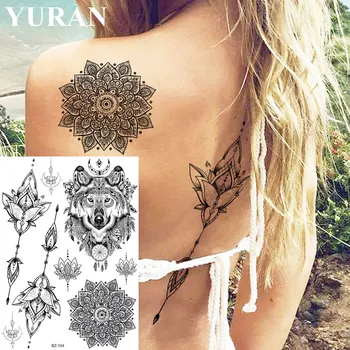 Henna Mandala Cu Flori Negre India Tatuaje, Autocolante Lup Dreamcatcher Impermeabil Tatuaj Temporar Femei Fete Corpul Brațul Fals Tatuaje
