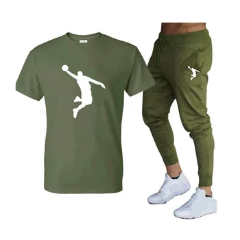 Hot-Vânzare de Vara T-Shirt Set de Pantaloni Casual Brand de Fitness Jogger Pants Tricouri Hip hop Fashicon Bărbați'sTracksuit