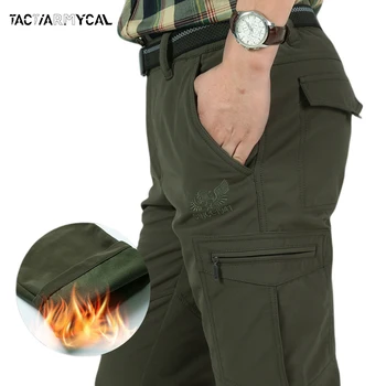Iarna Barbati Pantaloni Fleece Tactici Militare Pantaloni Impermeabil Pantaloni de Iarnă pentru Bărbați Salopete Calde Tactice Gâfâi Solid 4XL
