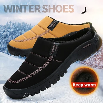 Iarna Barbati Pantofi De Pluș Bărbați Papuci De Lână Blană Cald Îngroșa Bumbac Căptușit Acasă Papuci De Casă În Aer Liber Pantofi Plat Om Încălțăminte