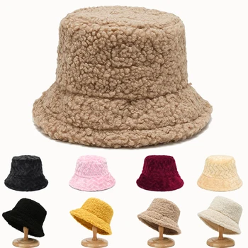 Iarna Cald Plus Găleată Pălărie de Femei Fata Culoare Solidă Fuzzy Fishmen Panama Capace Pentru Doamna Casual în aer liber Găleată Pălării pentru Femei