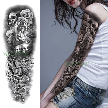 Impermeabil Tatuaj Temporar Autocolant cruce craniu fata de pasăre a crescut de flori brat fals tatuaj flash maneci tatuaj pentru barbati femei