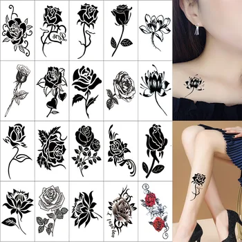 Impermeabil Tatuaj Temporar Autocolant Negru Floare Fluture Flash Tatuaj Fals 3D Mic Tatuaj Fals de sex Feminin Gleznă Braț Tatuaj Piept