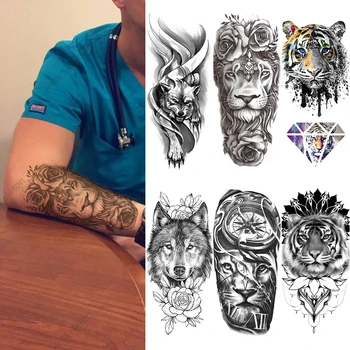 impermeabil Tatuaj Temporar Autocolant Pentru Barbati Femei Copii leu, Tigru, lup Coroana Body Art Brațul Tatuaj fals Regele Animalelor Tatuaj
