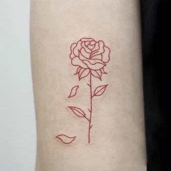 Impermeabil Tatuaj Temporar Sticker Trandafir Rosu Floare Linii De Design De Arta Corp Tatuaj Fals Flash Tatuaj Pe Încheietura Brațului Femei