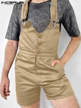 INCERUN Bărbați Salopetă Solidă Buzunare Buton de Vară Suspensor Costume Barbati 2022 Moda Streetwear Casual Curele Salopete S-5XL 7