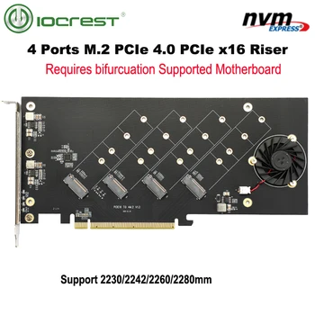 IOCREST 4 Porturi M. 2 NVMe să Pcie 4.0 X16 coloană controller Card Adaptor Suport Numai Bifurcație Plăci de bază
