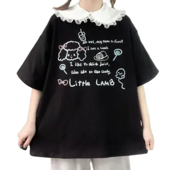Japoneze Lolita O-Neck T-Shirt Școală De Fete Haine Casual De Vara Supradimensionat Tricou Femei Desene Animate Top Scurt Cu Maneca Cămașă De Moda