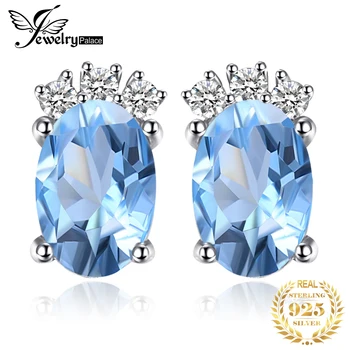 JewelryPalace Coroana 1ct Oval Naturale Sky Blue Topaz Argint 925 Cercei Stud pentru Femei de Piatră prețioasă de Bijuterii Cadou