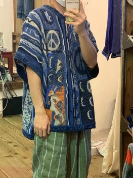 Kapital Anti Război Hirata Hohiro Japoneză Retro Stil Național Tricotaje, Pulover Pulover Vrac Cu Mânecă Scurtă Pentru Bărbați Taoist Halat