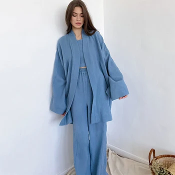 Kimono-Ul Si Pantalonii Pentru Femei Primavara Vara 2 Buc Doamnelor Sleepwear Supradimensionate Pot Fi Purtate În Afara Pijama Set Confortabil Homewear De Sex Feminin