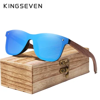 KINGSEVEN 2022 Handmade Serie Bărbați ochelari de Soare Polarizat de Nuc din Lemn Oglindă Ochelari Femei Vintage Oculos de sol Cu Lemn de Caz