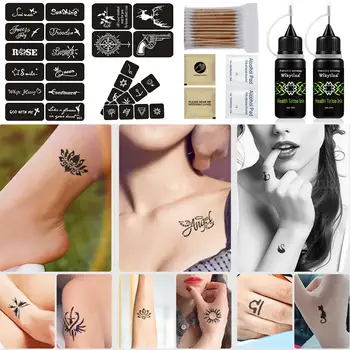 Kit Tatuaj Temporar Semi-Tatuaj Permanent Set 2 Sticle De Cerneală Cu 28 De Pc-Uri Gratuit Stencil Tatuaj Kit Complet