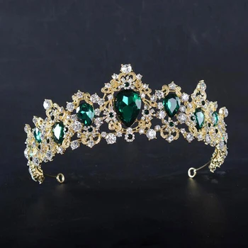 KMVEXO Baroc Rosu Verde Coroana de Cristal Diadema Mireasa de Epocă de Aur de Culoare Accesorii de Par Stras Nunta Diademă Concurs de Coroane