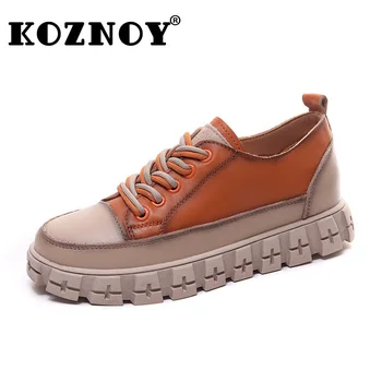 Koznoy 3,5 cm Platforma Wedge din Piele de Vara Respirabil Casual Sneaker Amestecat Colores femeii Dantela-Up Doamnelor Pantofi Confortabili