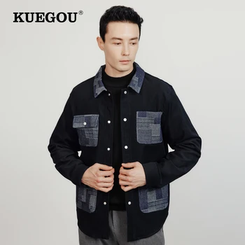 KUEGOU 2022 Toamnă Nouă Bărbați Marfă Jacheta de Moda de Înaltă Calitate Contrastul de Culoare Mozaic Straturi Singur Pieptul Plus Dimensiune 2013