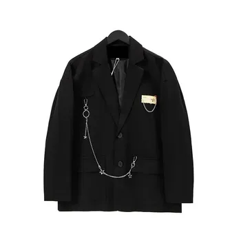 Lanț de Design de Moda pentru Bărbați Jachete de Costum Streetwear de sex Masculin Negru Haine Casual, Formal Sacouri Harajuku Liber de Vest-stil Haine