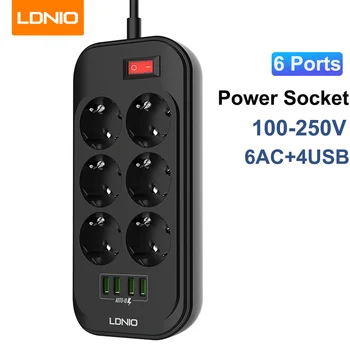 LDNIO prelungitor Priza UE Plug 6 AC Port 4 Port USB de Priza Cu cablu de Biroul de Acasă Protector de Supratensiune, Filtru de Rețea