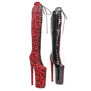 Leecabe 26CM/10inches rosu Leopard cu negru brevet sexy exotice Toc inalt platforma pantofi de partid Dans Pol de boot