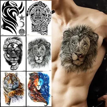 Leu De Mare S-Tatuaje Temporare Pentru Bărbați Adulți Realist Totem Acuarelă Tigru Autocolant Tatuaj Fals Piept Corp Tatuaje Impermeabile