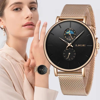 LIGE Femei Ceasuri de Top de Brand de Lux Impermeabil Ceas de Moda Doamnelor din Oțel Inoxidabil Ultra-Subțire Casual Încheietura Cuarț Ceas