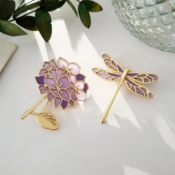Liliac violet Libelula Email Pin Primavara Esarfa, Brosa Sac de Haine Pin Rever Elegant Floare Bijuterii Cadou pentru Soția Iubitului