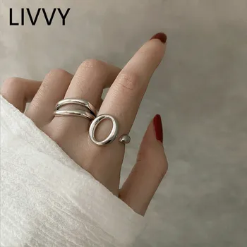 LIVVY Argintiu Rotund Gol Inele Pentru Femei Linii Duble la Modă, Bijuterii Vintage, Accesorii de Petrecere Cadouri