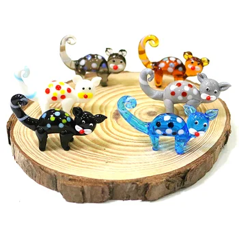 Lucrate Manual Din Sticlă De Murano Pisica Mini Figurina Stil Japonez Acasă De Masă Kawaii Decor Colecție De Animale De Companie Drăguț Ornamente Pentru Copii