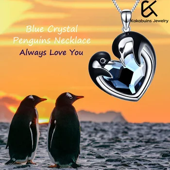Mamei și Copilului, Incrustate in Forma de Inima Zircon Albastru Pinguin Colier Moda Drăguț de Înaltă Calitate Bijuterii en-Gros