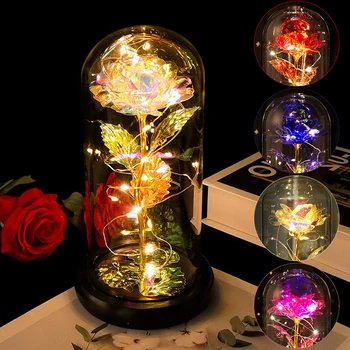 Mamele Zi Artificiale Veșnică a Crescut de Lumină LED cu Aur de 24K Folie Floare frumoasa si Bestia Fata de Ziua Îndrăgostiților Cadou de Nunta, Cadouri de