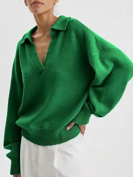 Maneca lunga Pulover tricotat pentru Femei V-Gât Toamna Iarna Cald Moda Pulover Top Casual Vintage Pulovere Femei Haine Topuri