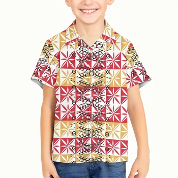 Maneca scurta Guler de Turn-down Copii de Sus Scoala Polineziene Tribal Îmbrăcăminte Samoană Colorate Tapa Floare de Imprimare Personalizate Tricou Pentru Baieti