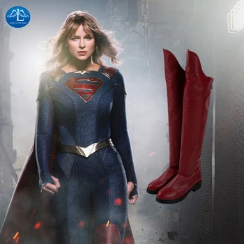 Manluynxiao Coapsei Cizme Înalte Supergirl Cosplay Femei Roșu Faux Din Piele Pantofi De Costum De Halloween Personalizate