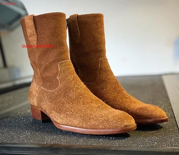 Manual pentru Bărbați Cizme de piele de căprioară Piele Barbati Cizme Glezna 2019 Moda Stil Britanic Tristan Cizme de Calitate de Top de Pantofi Brogue pentru Barbati pantofi