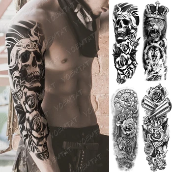 Mari Bratul Tatuaj Ceasuri A Crescut De Arma Leu Impermeabil Tatuaj Temporar Autocolant Flori Timp De Arta Corp Complet False, Tatuaj Femei Bărbați