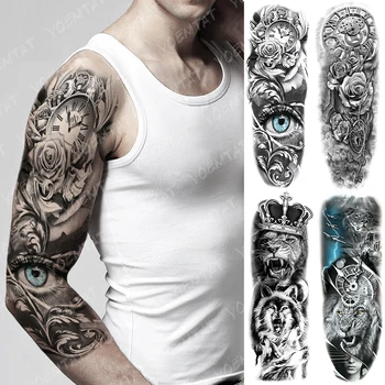 Mari Brațul Tatuaj Bărbați A Crescut De Ceas De Ochi Echipament Impermeabil Tatuaj Temporar Autocolant Leu, Lup, Bufnita Body Art Totem Fals Maneci Tatuaj Femeie