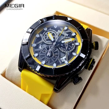 MEGIR Moda Galben Curea Silicon Cuarț Ceas pentru Bărbați Impermeabil Militară Sport Mens Ceasuri de Top de Brand de Lux Ceas Cronograf