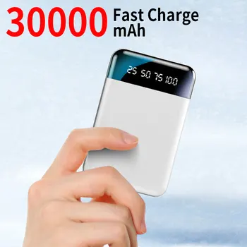 Mini-Rapid de Încărcare de Putere Banca 30000mAh Încărcător Portabil 2USB Display Digital Acumulator Extern cu Lanterna pentru iPhone Samsung