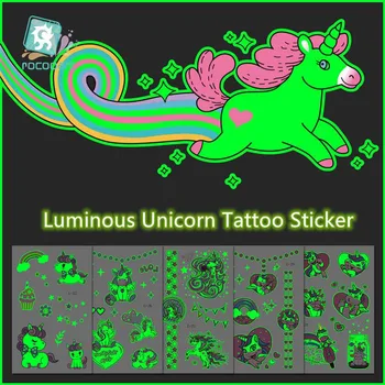 Minunat Unicorn Transfer De Apă Rezistent La Apa Luminoase Temporare Autocolante Tatuaj Pentru Fete Pentru Copii Petrecere De Halloween, Cadouri Tatuaje False